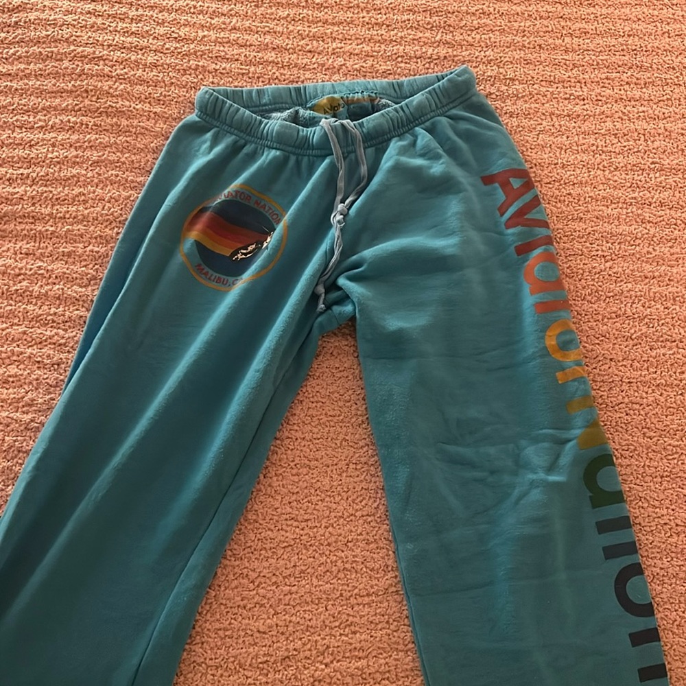 Aviator Nation Blue Pants with Rainbow Logo